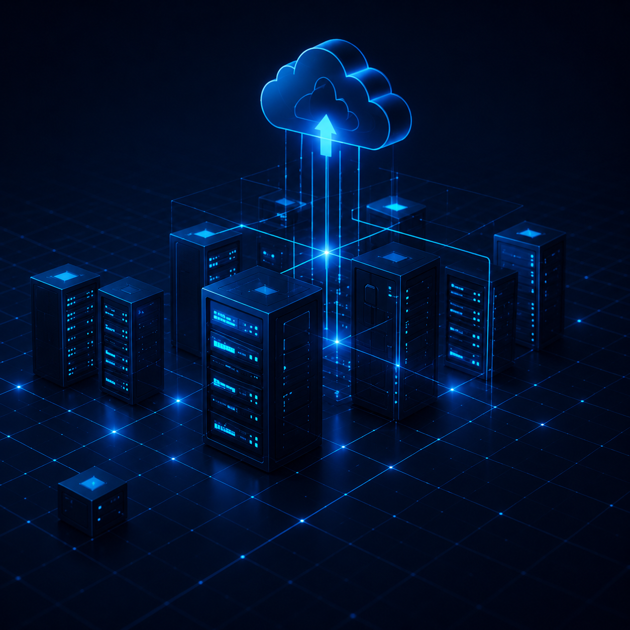 Connected server infrastructure linked securely to cloud services